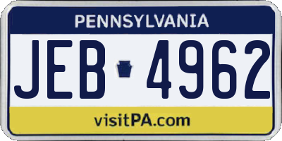 PA license plate JEB4962