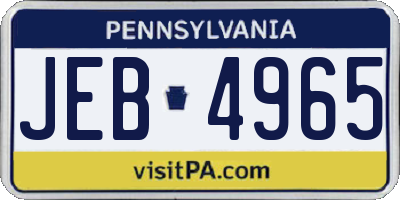 PA license plate JEB4965