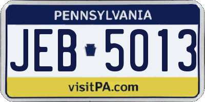 PA license plate JEB5013