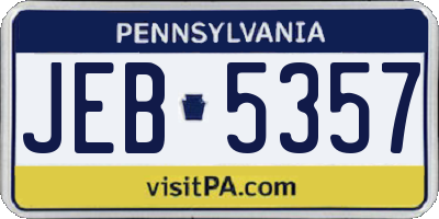 PA license plate JEB5357