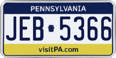 PA license plate JEB5366