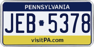 PA license plate JEB5378