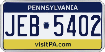 PA license plate JEB5402