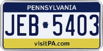 PA license plate JEB5403