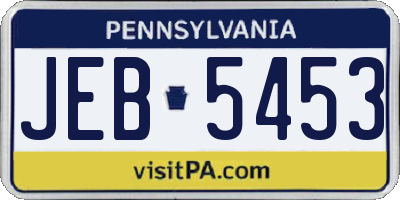 PA license plate JEB5453