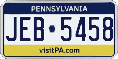PA license plate JEB5458