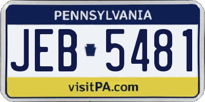 PA license plate JEB5481