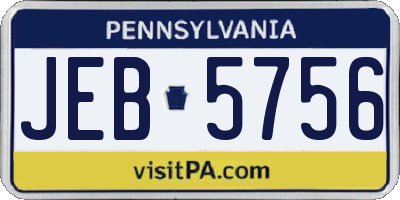 PA license plate JEB5756