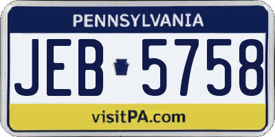 PA license plate JEB5758