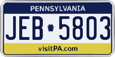 PA license plate JEB5803