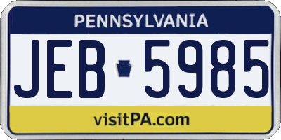 PA license plate JEB5985
