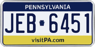 PA license plate JEB6451