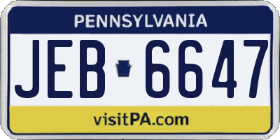 PA license plate JEB6647