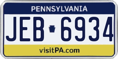 PA license plate JEB6934