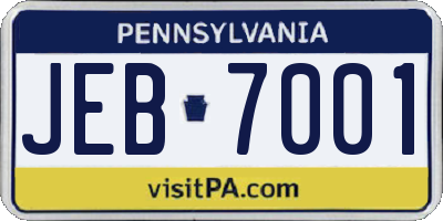 PA license plate JEB7001