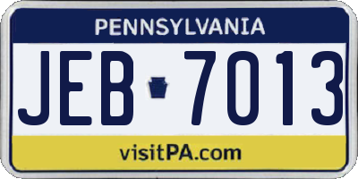 PA license plate JEB7013