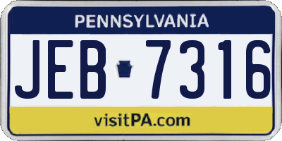 PA license plate JEB7316