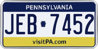 PA license plate JEB7452