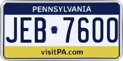 PA license plate JEB7600