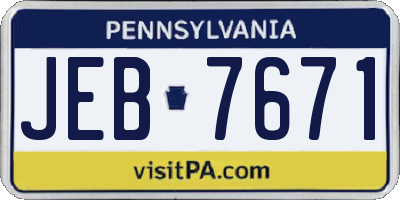 PA license plate JEB7671