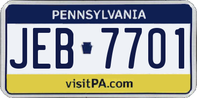 PA license plate JEB7701