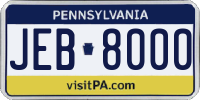 PA license plate JEB8000