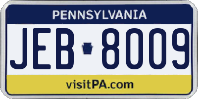 PA license plate JEB8009