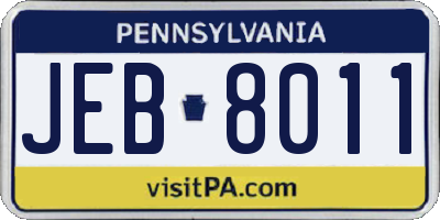 PA license plate JEB8011