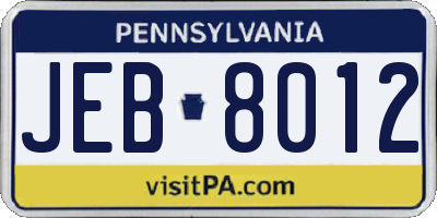 PA license plate JEB8012