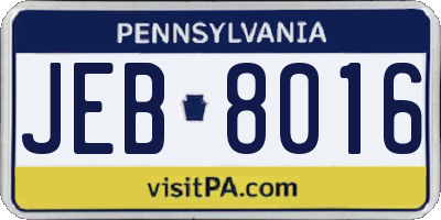 PA license plate JEB8016