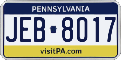 PA license plate JEB8017