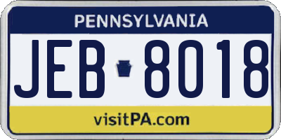 PA license plate JEB8018