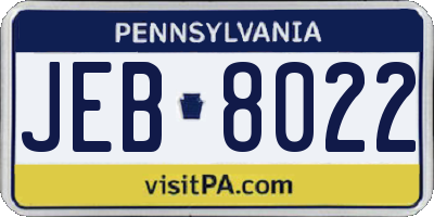 PA license plate JEB8022