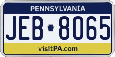 PA license plate JEB8065