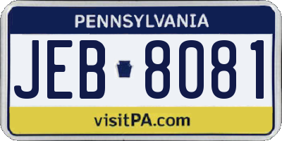 PA license plate JEB8081