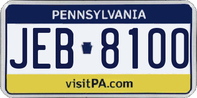 PA license plate JEB8100