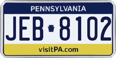 PA license plate JEB8102