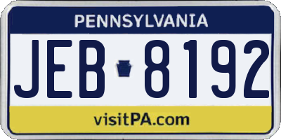 PA license plate JEB8192