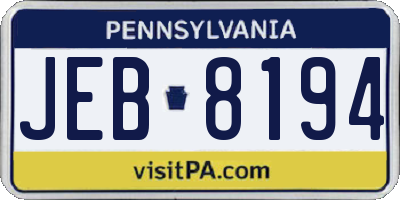 PA license plate JEB8194