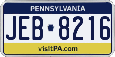 PA license plate JEB8216