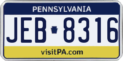 PA license plate JEB8316