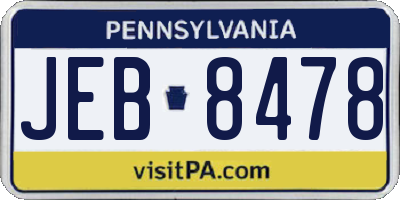 PA license plate JEB8478