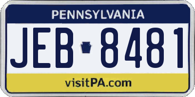 PA license plate JEB8481
