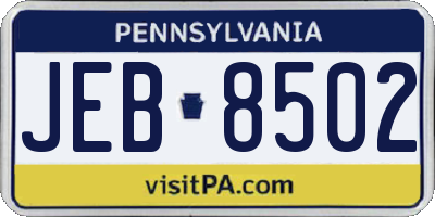 PA license plate JEB8502