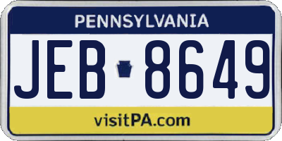 PA license plate JEB8649