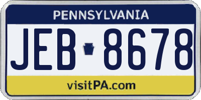 PA license plate JEB8678