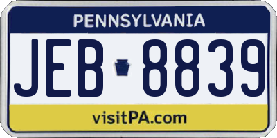 PA license plate JEB8839
