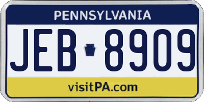 PA license plate JEB8909