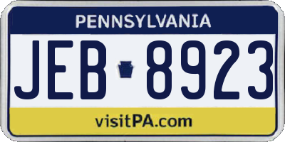 PA license plate JEB8923