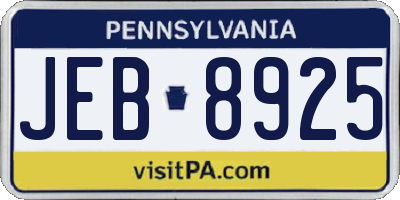 PA license plate JEB8925